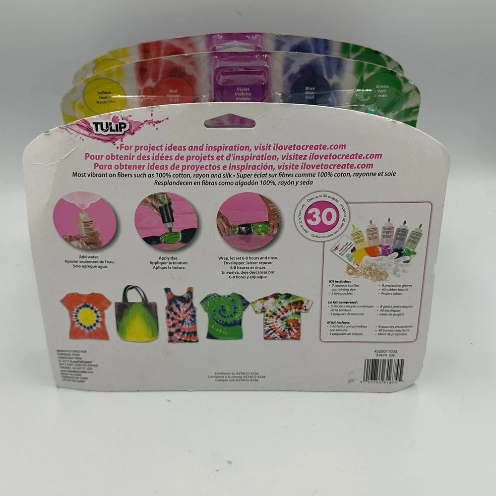 Tulip One-Step Tie-Dye Kit Rainbow Color Fabric Dye 5 Colors DIY - 3 Pack Bundle